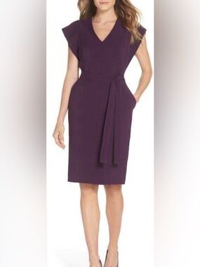 Eliza J Plum Tie-Waist Pencil Skirt Dress
